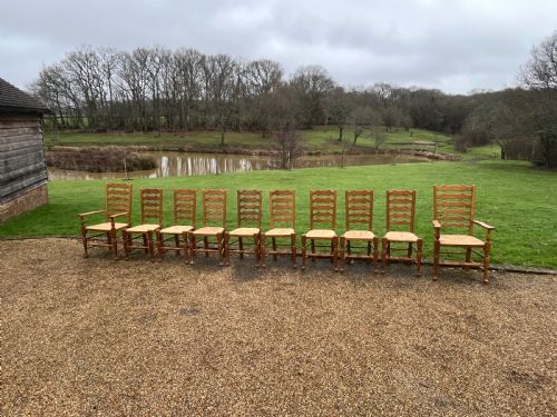 ANTIQUE SET OF 10 DINING CHAIRS OAK LADDER BACK COUNTRY CHAIRS C1900 IN GOOD RESTORED CONDITION - ADDITIONAL PHOTO 1