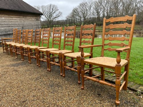 ANTIQUE SET OF 10 DINING CHAIRS OAK LADDER BACK COUNTRY CHAIRS C1900 IN GOOD RESTORED CONDITION - ADDITIONAL PHOTO 3