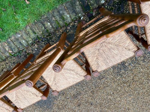 ANTIQUE SET OF 10 DINING CHAIRS OAK LADDER BACK COUNTRY CHAIRS C1900 IN GOOD RESTORED CONDITION - ADDITIONAL PHOTO 5