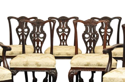 ANTIQUE SET OF 12 DINING CHAIRS CHIPPENDALE STYLE 19TH CENTURY VICTORIAN - ADDITIONAL PHOTO 2