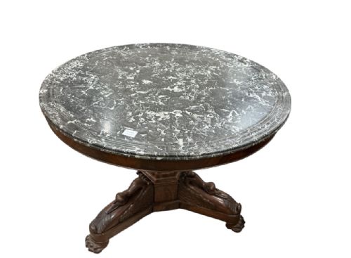 ANTIQUE FRENCH EMPIRE CENTRE TABLE CIRCA 1825 MAHOGANY WITH MARBLE TOP - ADDITIONAL PHOTO 1