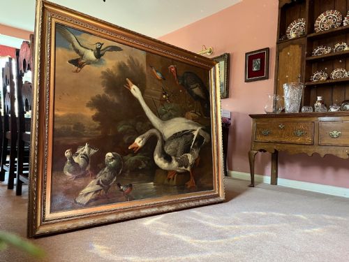 ANTIQUE OIL PAINTING OF BIRDS POSSIBLY BY MARMADUKE CRADOCK C16601717 OLD MASTER ANIMAL PAINTING OIL PAINTING OF ANIMALS EXOTIC BIRDS DUTCH AND FLEMISH STYLE AND INFLUENCED ALSO POSSIBLY BY JACOB BOGDANI ANGLOHUNGARIAN 16581724 - ADDITIONAL PHOTO 1