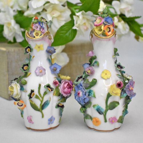 PAIR OF FLOWER ENCRUSTED PORCELAIN SCENT BOTTLESEWERS MINTON C 1840 - ADDITIONAL PHOTO 1