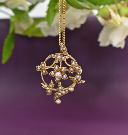 ANTIQUE EDWARDIAN 15CT GOLD AND PEARLS BROOCH PENDANT C 1900 - ADDITIONAL PHOTO 2