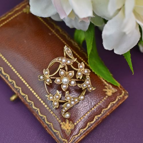 ANTIQUE EDWARDIAN 15CT GOLD AND PEARLS BROOCH PENDANT C 1900 - ADDITIONAL PHOTO 4