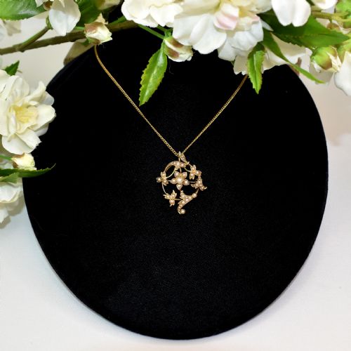 ANTIQUE EDWARDIAN 15CT GOLD AND PEARLS BROOCH PENDANT C 1900 - ADDITIONAL PHOTO 7