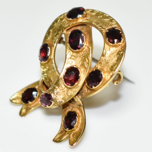 FINE VICTORIAN 15CT GOLD FLAT CUT ALMANDINE GARNET BROOCH C 1860 - ADDITIONAL PHOTO 2