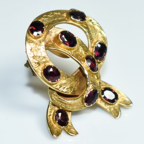 FINE VICTORIAN 15CT GOLD FLAT CUT ALMANDINE GARNET BROOCH C 1860 - ADDITIONAL PHOTO 3