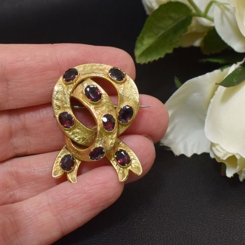 FINE VICTORIAN 15CT GOLD FLAT CUT ALMANDINE GARNET BROOCH C 1860 - ADDITIONAL PHOTO 4