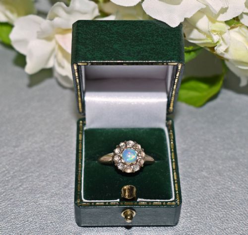 ANTIQUE VICTORIAN OPAL ROSE CUT DIAMOND GOLD CLUSTER RING - ADDITIONAL PHOTO 5