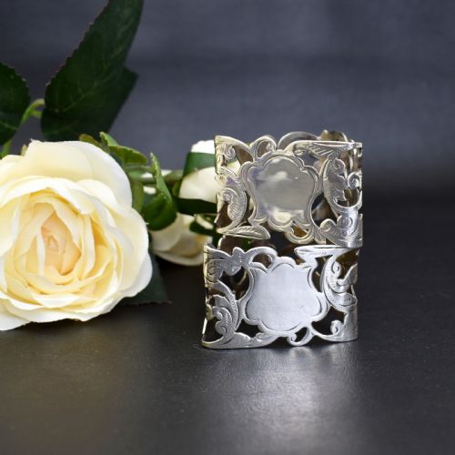 QUALITY PAIR OF EDWARDIAN STERLING SILVER NAPKIN RINGS TBISHTON1904 - ADDITIONAL PHOTO 2