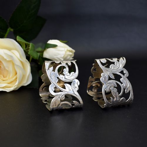 QUALITY PAIR OF EDWARDIAN STERLING SILVER NAPKIN RINGS TBISHTON1904 - ADDITIONAL PHOTO 3