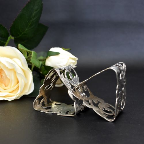 QUALITY PAIR OF EDWARDIAN STERLING SILVER NAPKIN RINGS TBISHTON1904 - ADDITIONAL PHOTO 4