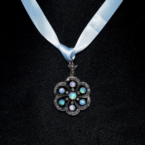 LATE VICTORIAN 15CT GOLD AND SILVER OPAL AND DIAMOND PENDANT C 1890 - ADDITIONAL PHOTO 2