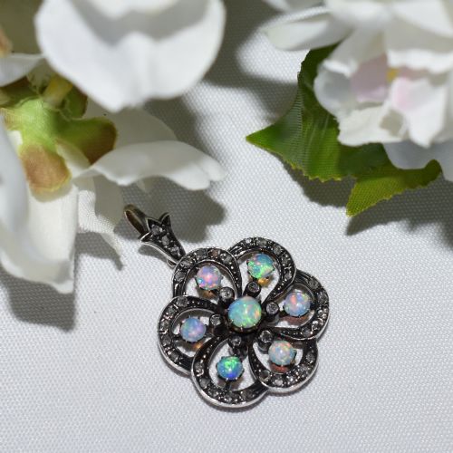 LATE VICTORIAN 15CT GOLD AND SILVER OPAL AND DIAMOND PENDANT C 1890 - ADDITIONAL PHOTO 8