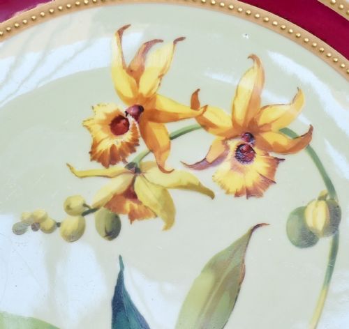 BEAUTIFUL ORCHID PAINTED TAZZA COMPORT THOMAS MOORCROFT FOR EJD BODLEY C 1870 - ADDITIONAL PHOTO 3