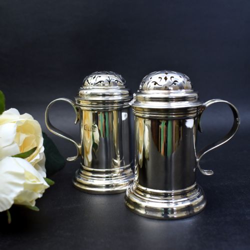 edwardian britannia silver peppers by charles stuart harris london 1903 in original collingwood co case - CATEGORY: ANTIQUE SILVER - DATED 1900