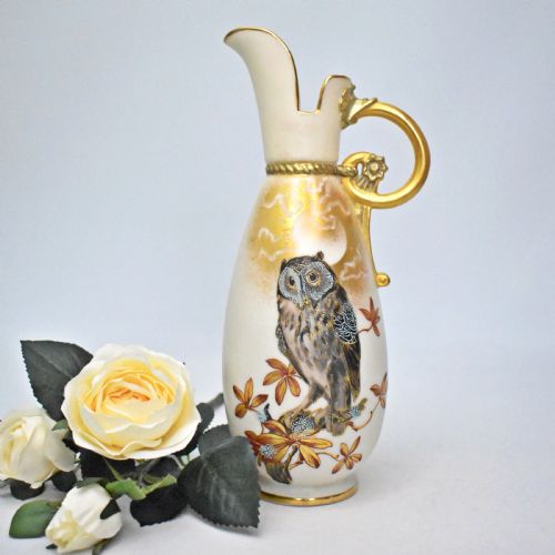 royal worcester blush ivory ewer charles baldwyn moonlit owl design 1886 - CATEGORY: ANTIQUE JUGS - DATED 1880