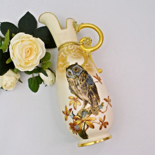 ROYAL WORCESTER BLUSH IVORY EWER CHARLES BALDWYN MOONLIT OWL DESIGN 1886 - ADDITIONAL PHOTO 4