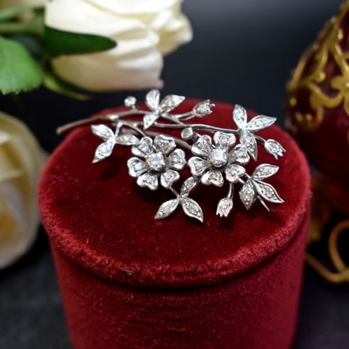 MID20TH CENTURY DIAMOND FLORAL BROOCH IN 18CT WHITE GOLD LONDON 1964 - ADDITIONAL PHOTO 2