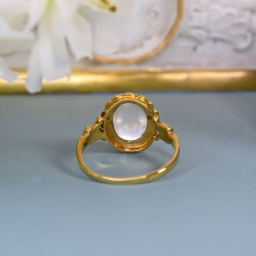 ANTIQUE 15CT GOLD MOONSTONE SEED PEARL CLUSTER RING EDWARDIAN C1900 - ADDITIONAL PHOTO 7