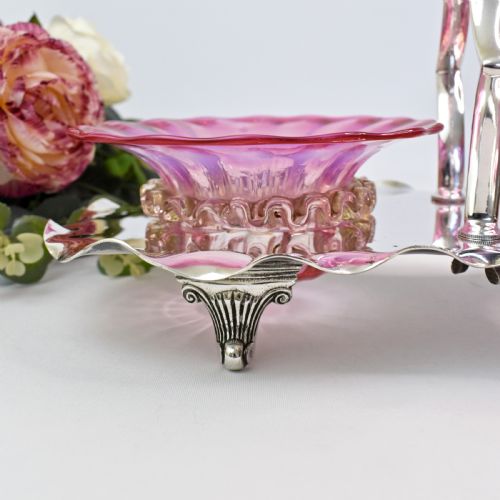 VICTORIAN CRANBERRY GLASS AND SILVER PLATED DOUBLE STAND R RICHARDSON SHEFFIELD C1880 - ADDITIONAL PHOTO 4