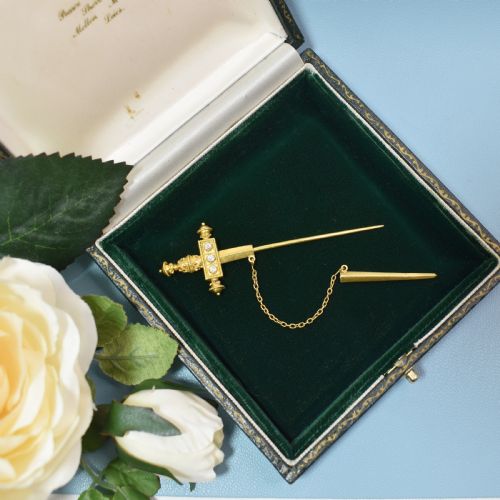 VICTORIAN 18 CARAT GOLD SWORD JABOT PIN WITH OLD CUT DIAMONDS CANNETILLE C186080 - ADDITIONAL PHOTO 2