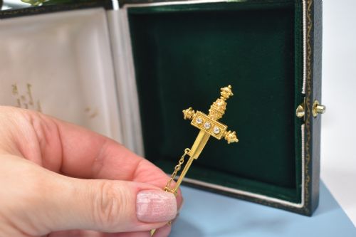 VICTORIAN 18 CARAT GOLD SWORD JABOT PIN WITH OLD CUT DIAMONDS CANNETILLE C186080 - ADDITIONAL PHOTO 4