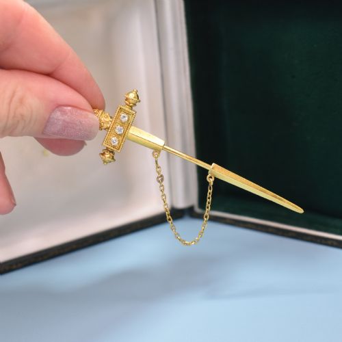 VICTORIAN 18 CARAT GOLD SWORD JABOT PIN WITH OLD CUT DIAMONDS CANNETILLE C186080 - ADDITIONAL PHOTO 5