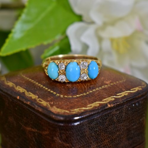 VICTORIAN 18CT GOLD TURQUOISE AND DIAMOND RING C 1880 - ADDITIONAL PHOTO 1