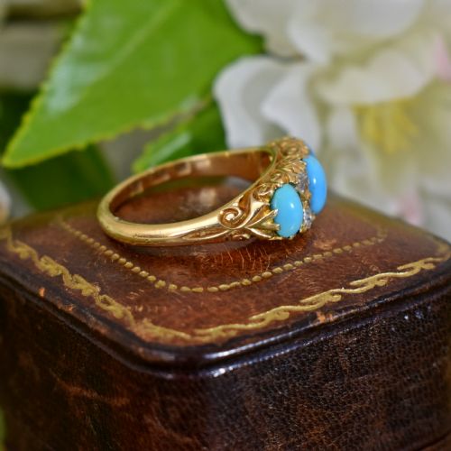 VICTORIAN 18CT GOLD TURQUOISE AND DIAMOND RING C 1880 - ADDITIONAL PHOTO 2