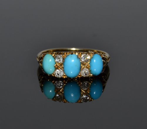 VICTORIAN 18CT GOLD TURQUOISE AND DIAMOND RING C 1880 - ADDITIONAL PHOTO 4