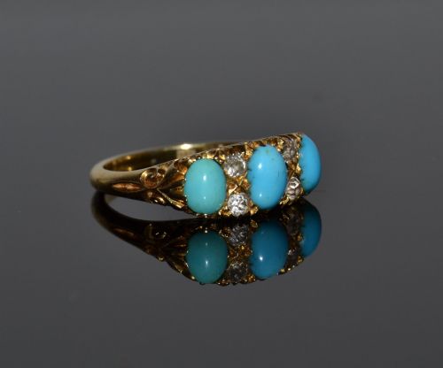 VICTORIAN 18CT GOLD TURQUOISE AND DIAMOND RING C 1880 - ADDITIONAL PHOTO 5
