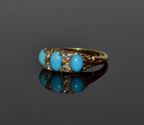 VICTORIAN 18CT GOLD TURQUOISE AND DIAMOND RING C 1880 - ADDITIONAL PHOTO 6
