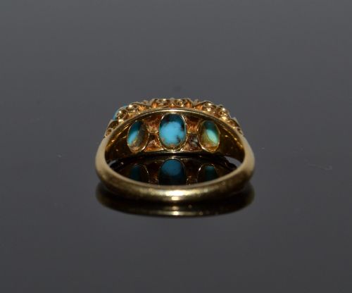 VICTORIAN 18CT GOLD TURQUOISE AND DIAMOND RING C 1880 - ADDITIONAL PHOTO 7