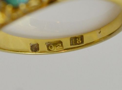 VICTORIAN 18CT GOLD TURQUOISE AND DIAMOND RING C 1880 - ADDITIONAL PHOTO 9