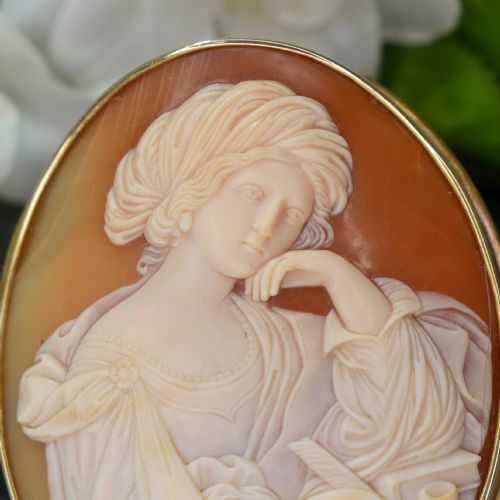 FINE MID19TH CENTURY SHELL CAMEO BROOCH THE PERSIAN SIBYL AFTER GUERCINO 9CT GOLD - ADDITIONAL PHOTO 1