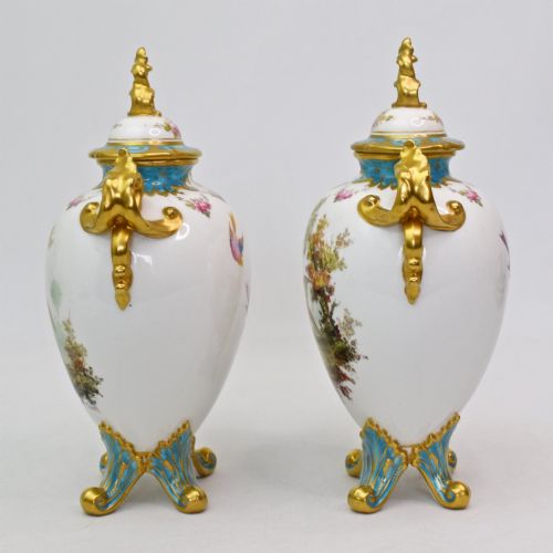 A FINE PAIR OF ROYAL CROWN DERBY TWINHANDLED LIDDED VASES BY CHARLES HARRIS 1906 - ADDITIONAL PHOTO 2