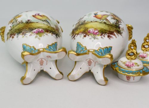 A FINE PAIR OF ROYAL CROWN DERBY TWINHANDLED LIDDED VASES BY CHARLES HARRIS 1906 - ADDITIONAL PHOTO 12
