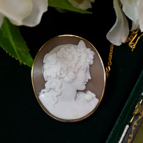 FINE ANTIQUE ITALIAN SHELL GOLD CAMEO BROOCH DEPICTING ANTINOUS VERTUMNUS C1860 - ADDITIONAL PHOTO 2