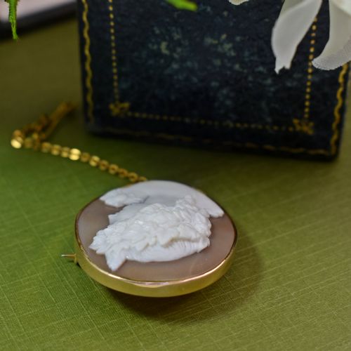 FINE ANTIQUE ITALIAN SHELL GOLD CAMEO BROOCH DEPICTING ANTINOUS VERTUMNUS C1860 - ADDITIONAL PHOTO 5