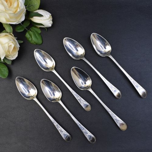 SET OF SIX GEORGE III STERLING SILVER BRIGHTCUT TEASPOONS LONDON 1795