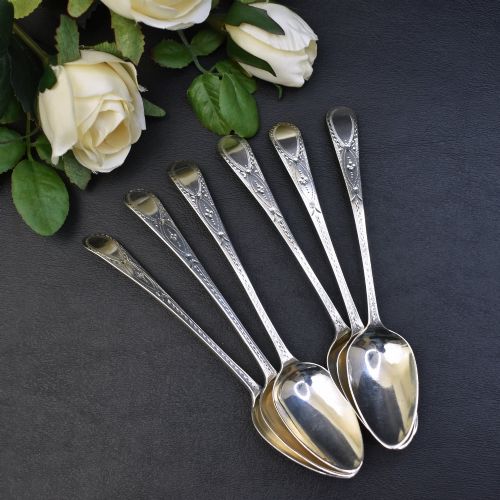 SET OF SIX GEORGE III STERLING SILVER BRIGHTCUT TEASPOONS LONDON 1795 - ADDITIONAL PHOTO 1