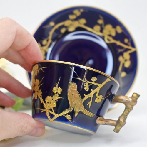 CHARLES FIELD HAVILAND LIMOGES COBALT RAISED GILT BIRD COFFEE CUP AND SAUCER - ADDITIONAL PHOTO 1