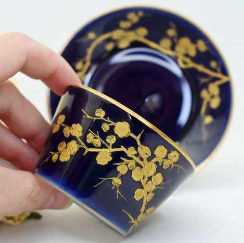 CHARLES FIELD HAVILAND LIMOGES COBALT RAISED GILT BIRD COFFEE CUP AND SAUCER - ADDITIONAL PHOTO 2