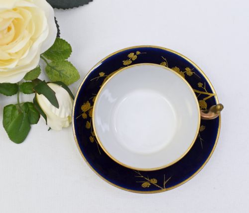CHARLES FIELD HAVILAND LIMOGES COBALT RAISED GILT BIRD COFFEE CUP AND SAUCER - ADDITIONAL PHOTO 3