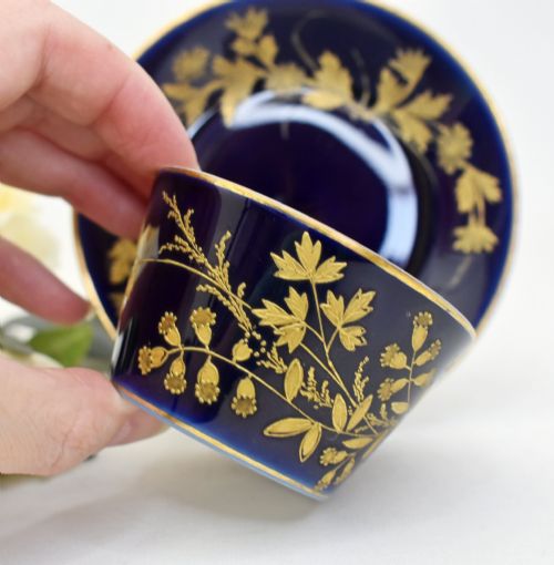 CHARLES FIELD HAVILAND LIMOGES COBALT RAISED GILT FLORAL COFFEE CUP AND SAUCER C1880 - ADDITIONAL PHOTO 1