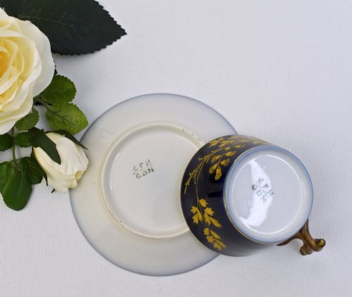 CHARLES FIELD HAVILAND LIMOGES COBALT RAISED GILT FLORAL COFFEE CUP AND SAUCER C1880 - ADDITIONAL PHOTO 4