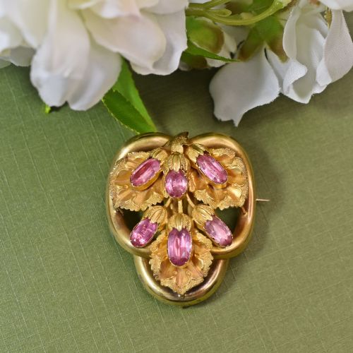 EARLY VICTORIAN 15CT GOLD AND PINK FOILBACKED TOPAZ FLORAL BROOCH C1840 - ADDITIONAL PHOTO 1