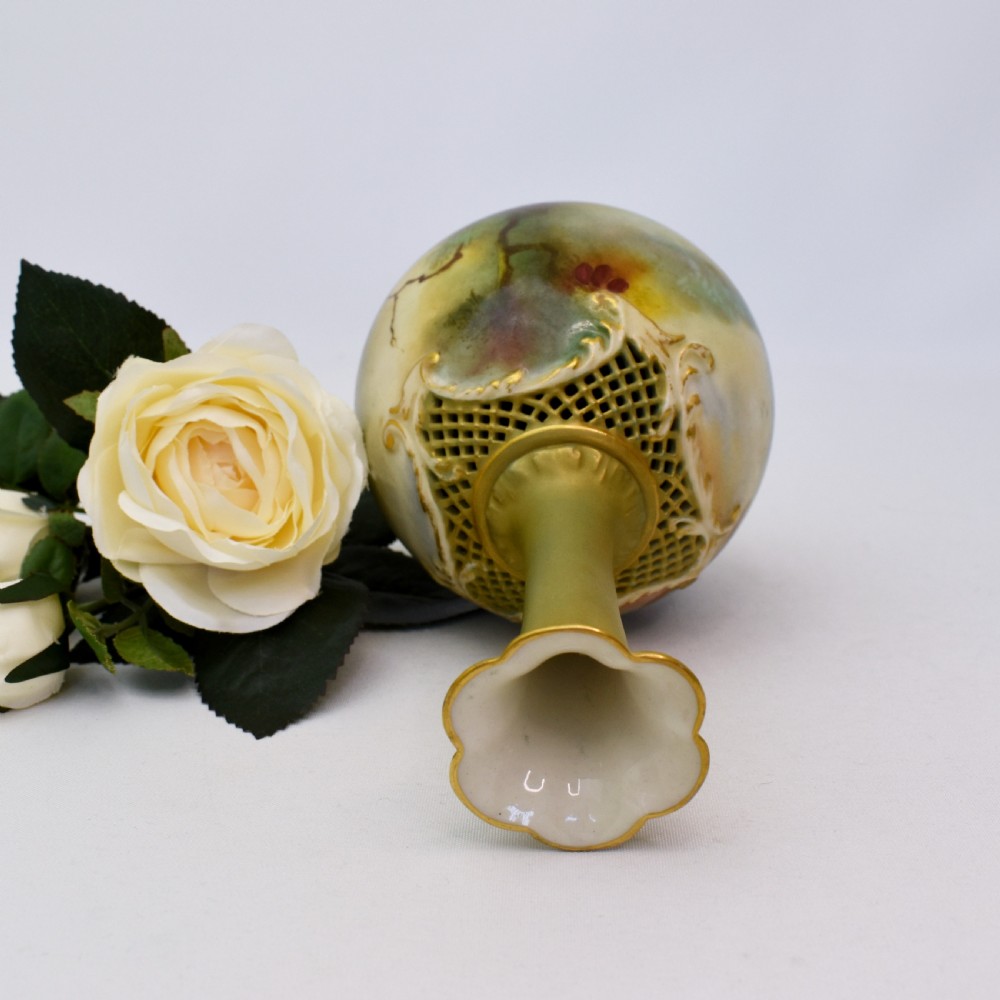 Royal Worcester Vase by Jack Southall – Pierced Shoulders, Hand-Painted Pheasants, 1909 View VI